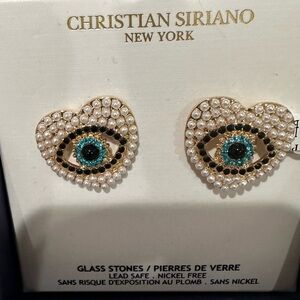 Christian Siriano Pearl Heart Earrings with Eye Design